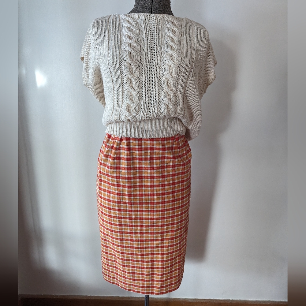 Vintage Plaid Cotton Pencil Skirt